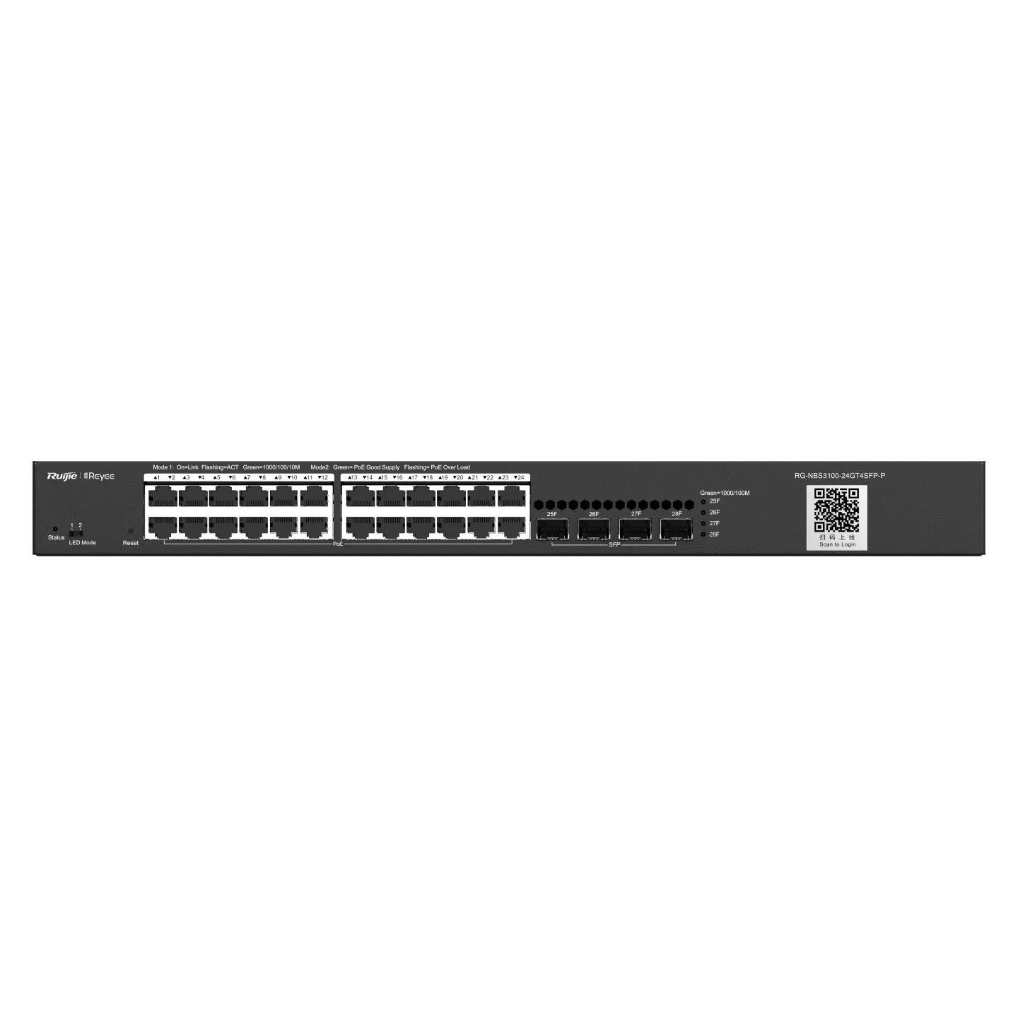 Thiết bị chuyển mạch Gigabit lớp 2 PoE quản lý trên đám mây, loại 28 cổng RG-NBS3100-24GT4SFP-P