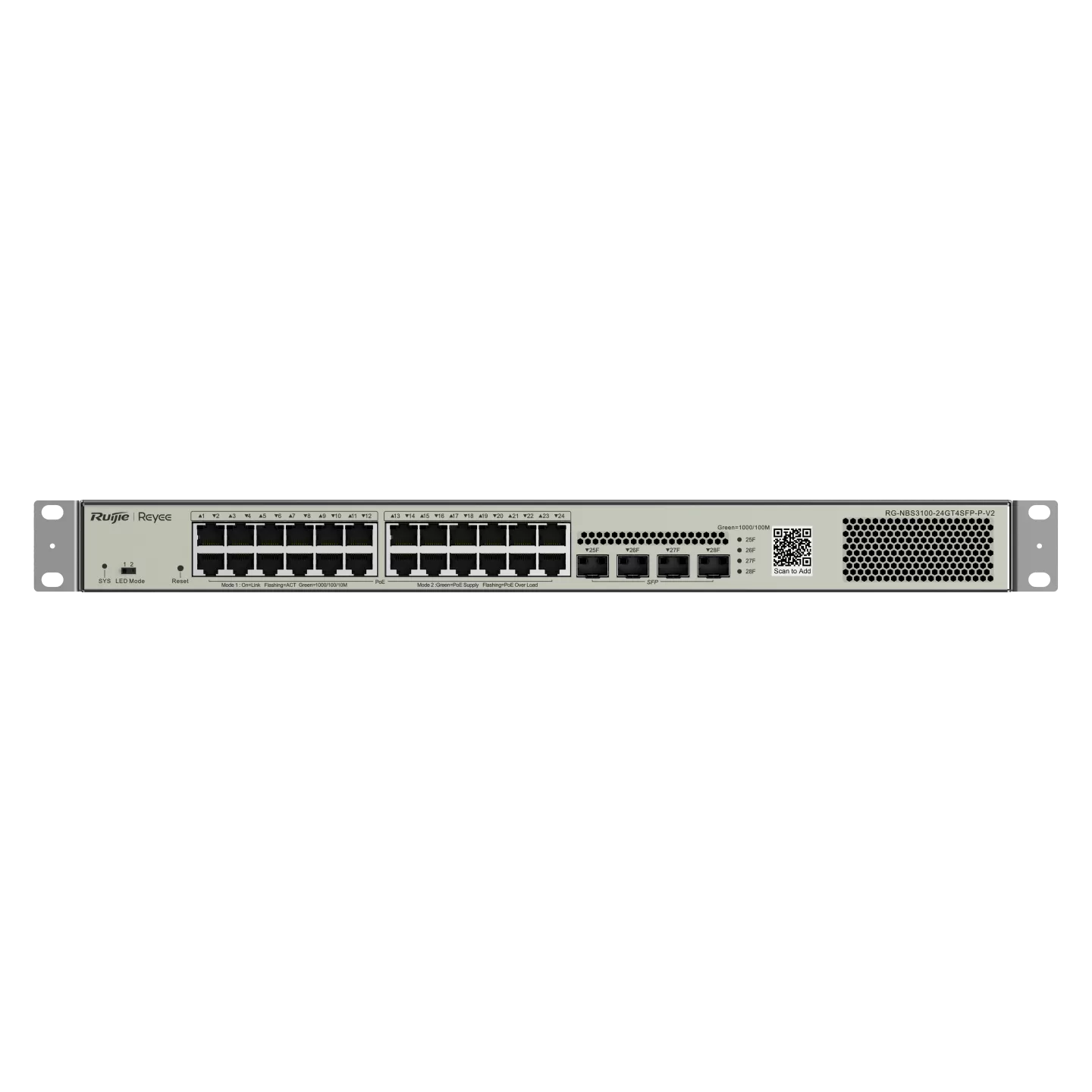 Thiết bị chuyển mạch Gigabit lớp 2 PoE quản lý trên đám mây, loại 28 cổng RG-NBS3100-24GT4SFP-P-V2