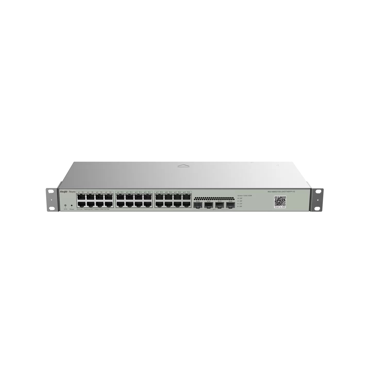 Thiết bị chuyển mạch Gigabit lớp 2 phi PoE quản lý trên đám mây, loại 28 cổng RG-NBS3100-24GT4SFP-V2